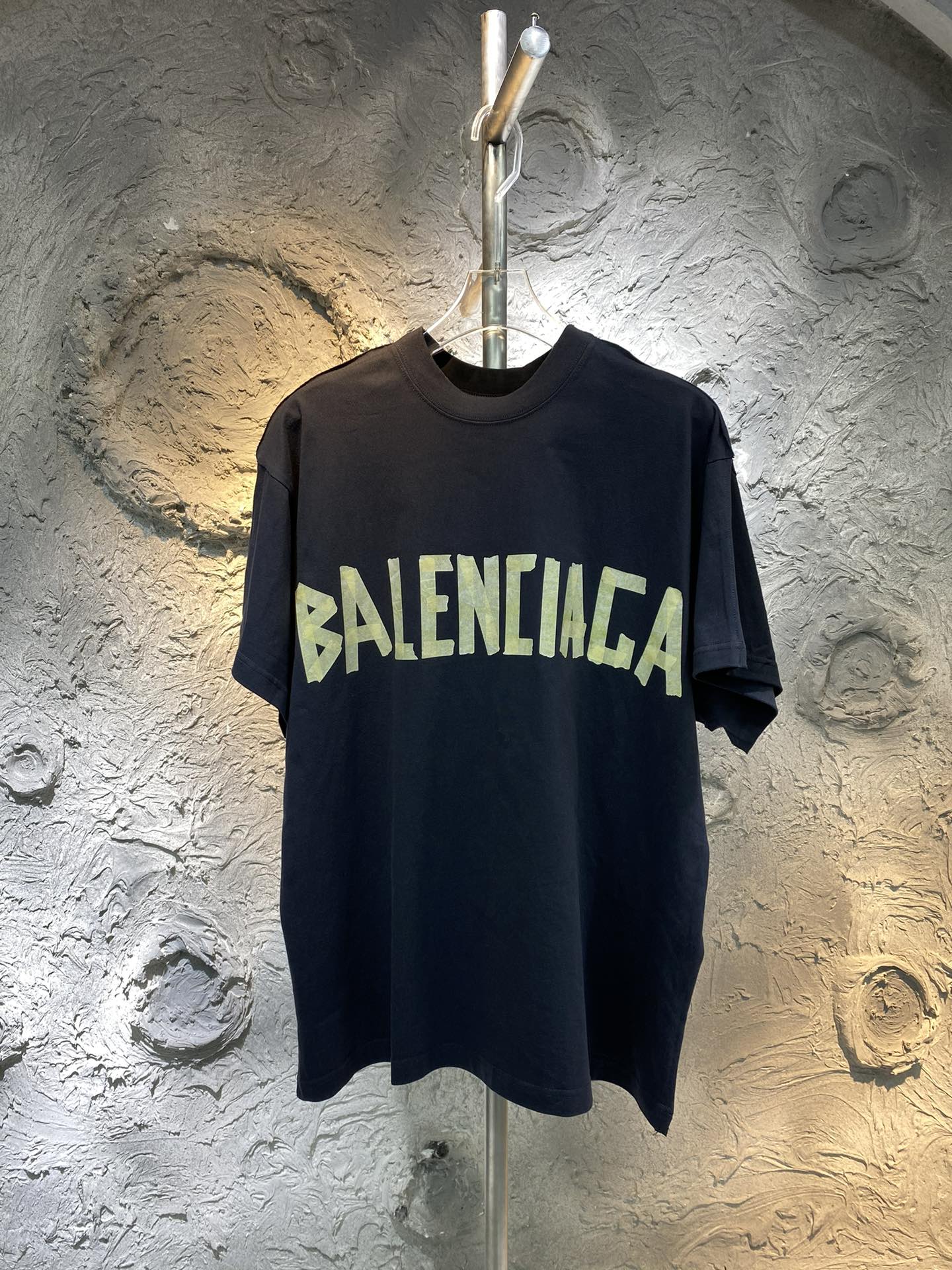 Balenciaga Ropa Camiseta Negro Bordado Universal para hombres y mujeres Tejido Manga corta