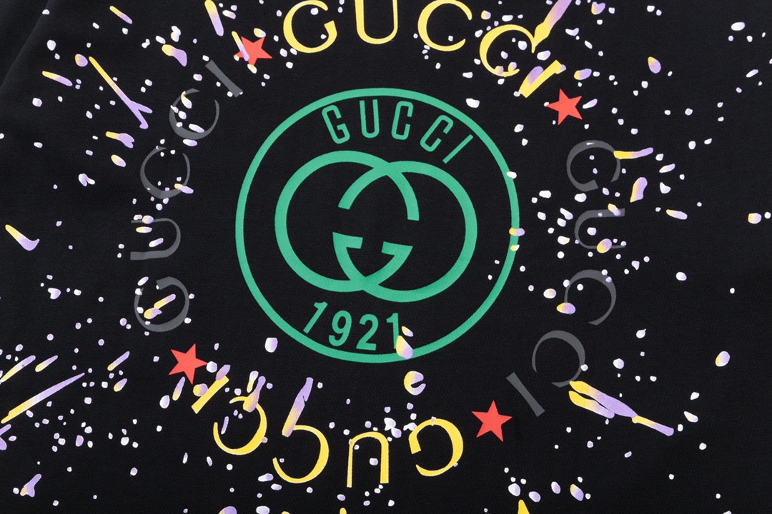 古驰/Gucci 夏季新款 1921烟花字母logo印花圆领短袖T恤