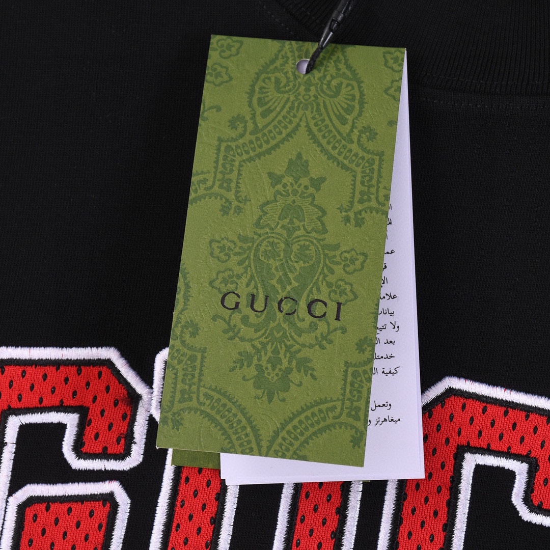 古驰/Gucci 夏季新款胸前贴布绣花字母logo圆领短袖T恤