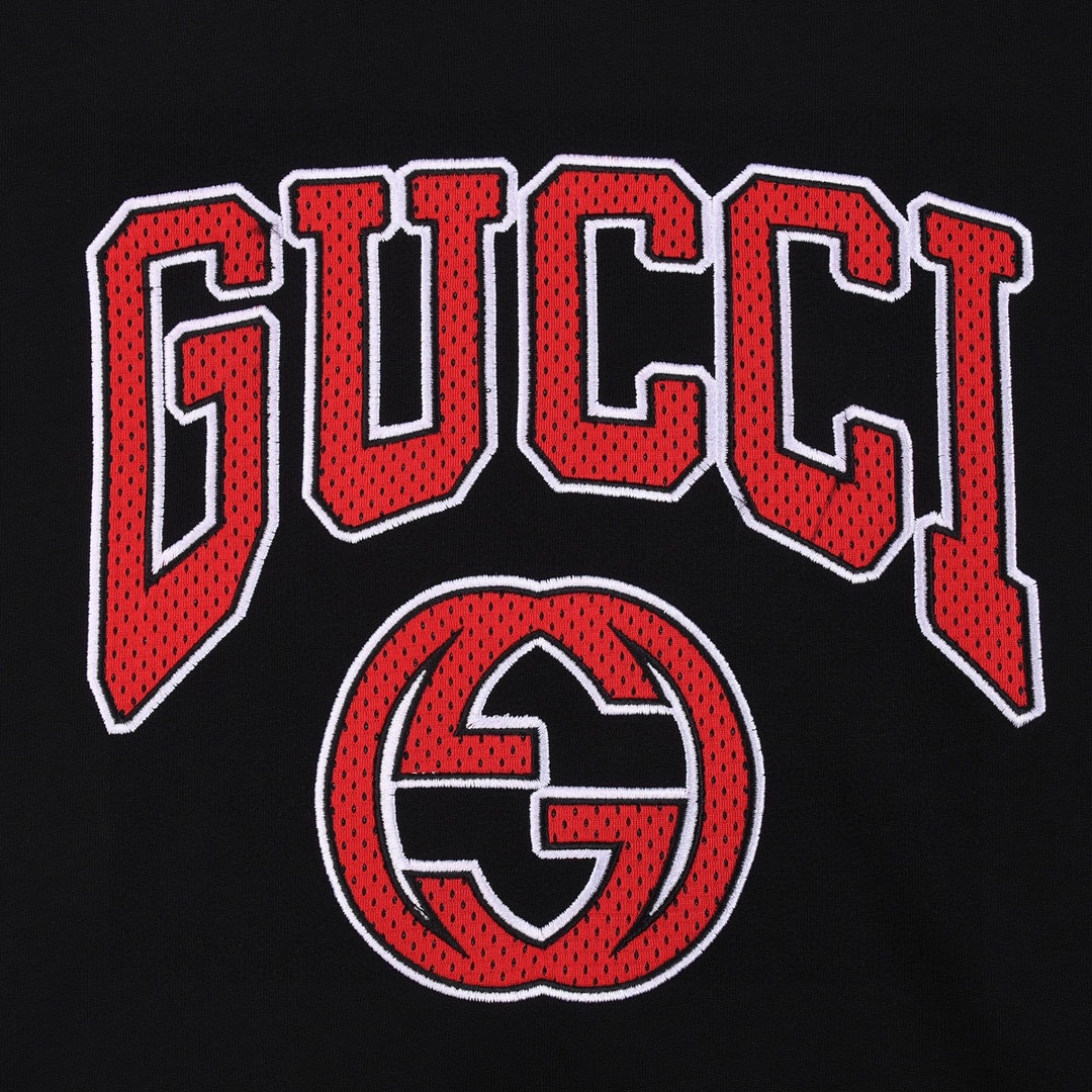 古驰/Gucci 夏季新款胸前贴布绣花字母logo圆领短袖T恤