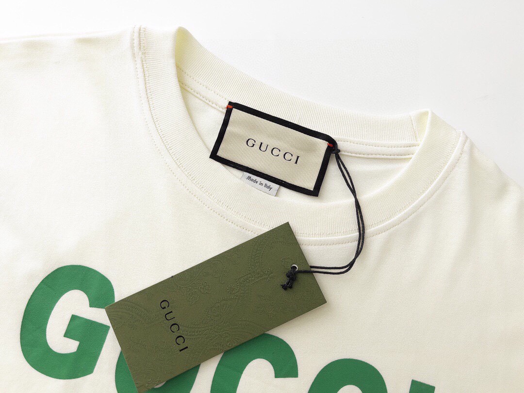 古驰/Gucci 夏季新款 简约字母logo印花刺绣小熊圆领短袖T恤