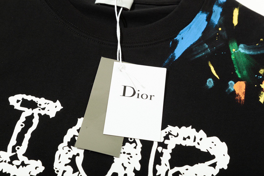 迪奥/Dior 夏季新品 手绘字母彩色涂鸦圆领短袖T恤