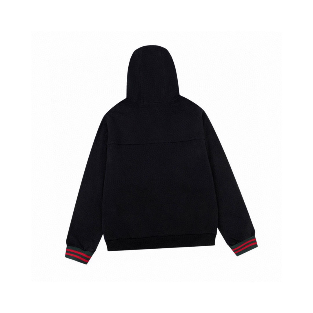 古驰/Gucci 秋冬新款口袋饰红绿条纹织带连帽外套