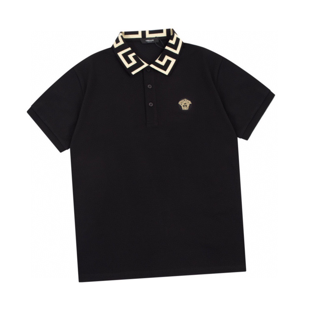 范思哲VERSACE 夏季新款 金色老人头刺绣翻领短袖polo衫