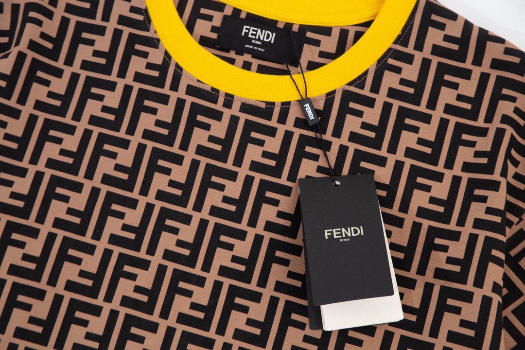 芬迪/Fendi 夏季新品 双F满印花圆领短袖T恤 灰色/黄色