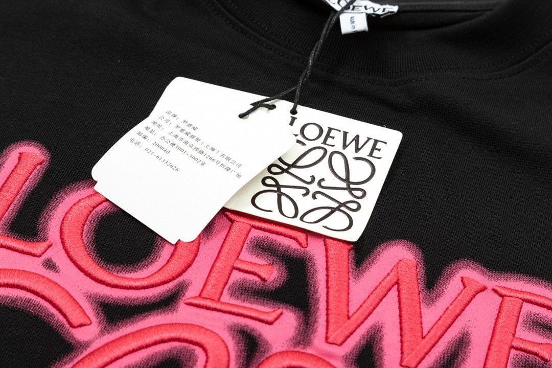 罗意威/Loewe 夏季新品霓虹刺绣荧光粉圆领短袖T恤