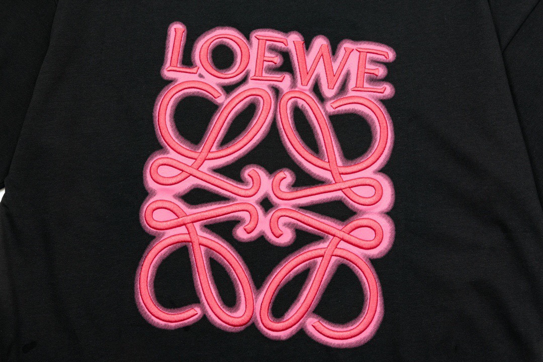 罗意威/Loewe 夏季新品霓虹刺绣荧光粉圆领短袖T恤