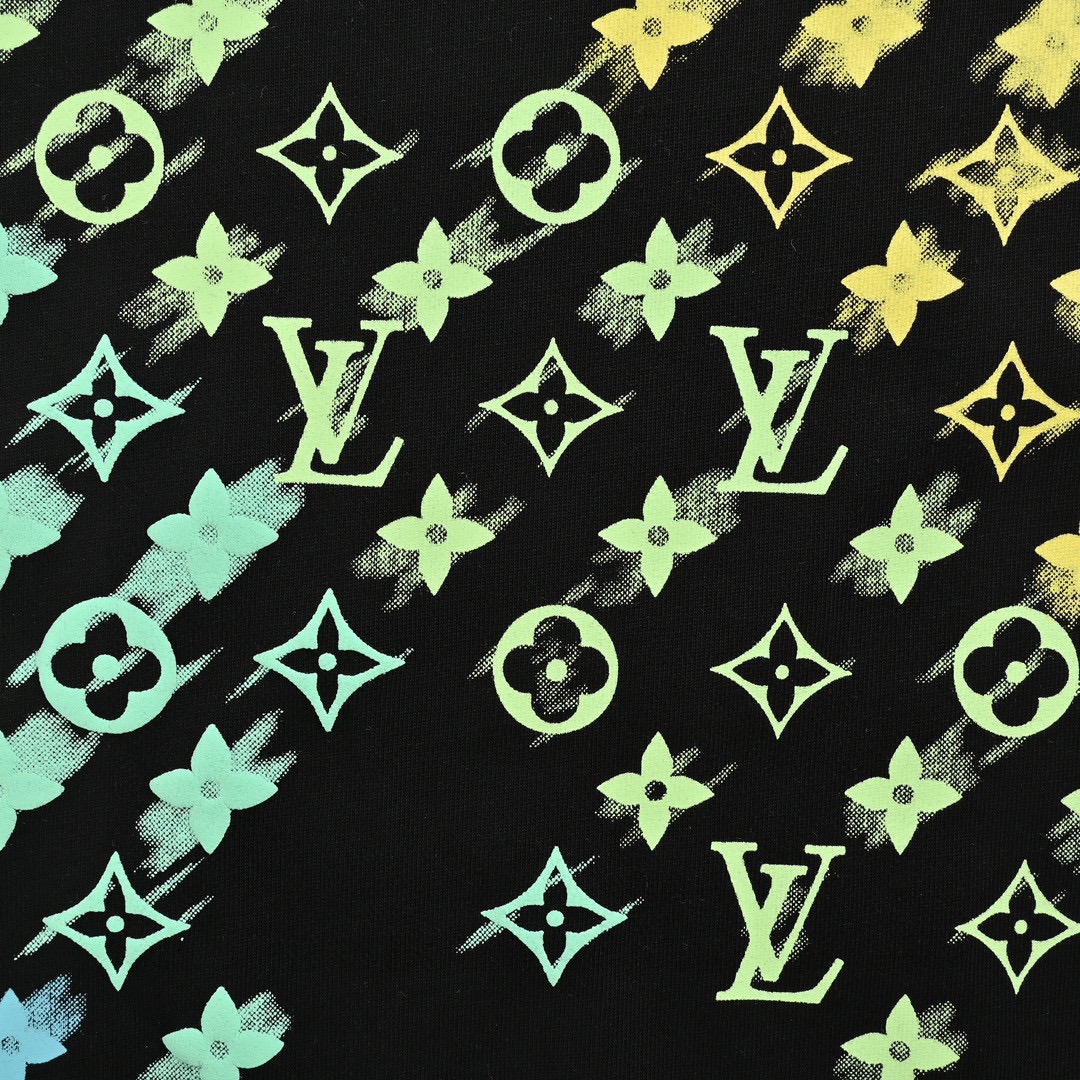 路易威登/Louis Vuitton 夏季新款 炫彩渐变老花字母印花圆领短袖T恤