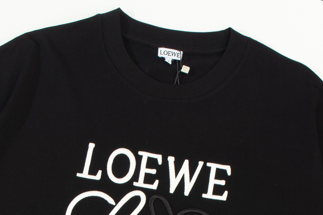 罗意威/Loewe 夏季新款撞色刺绣字母logo圆领短袖T恤