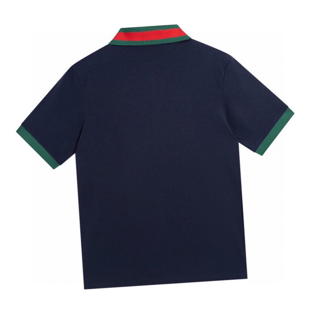 古驰/Gucci 夏季新款 经典字母刺绣红绿条纹翻领短袖Polo衫撞色编织领
