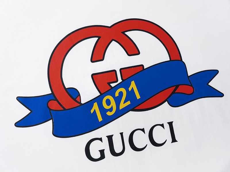 古驰/Gucci 夏季新款 经典双G互扣1921飘带印花圆领短袖T恤