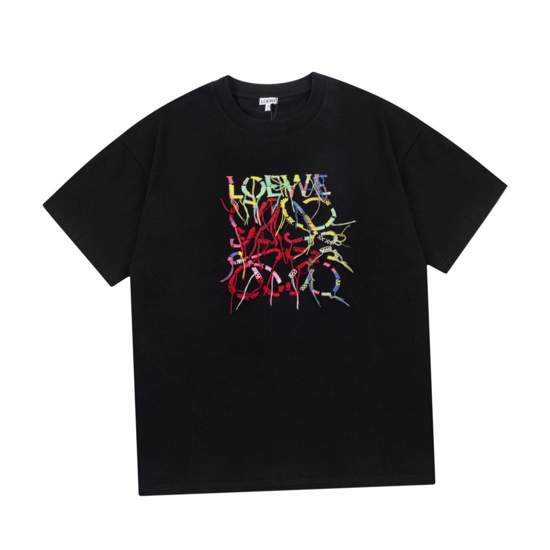 罗意威/Loewe 夏季新款七彩流苏字母刺绣圆领短袖T恤