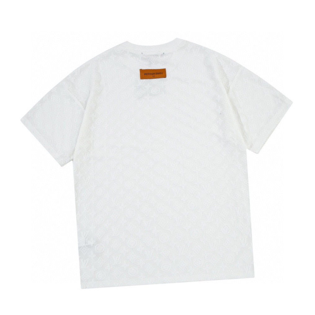 路易威登/Louis Vuitton 夏季新款 植绒提花毛巾绣圆领短袖T恤 白色/黑色