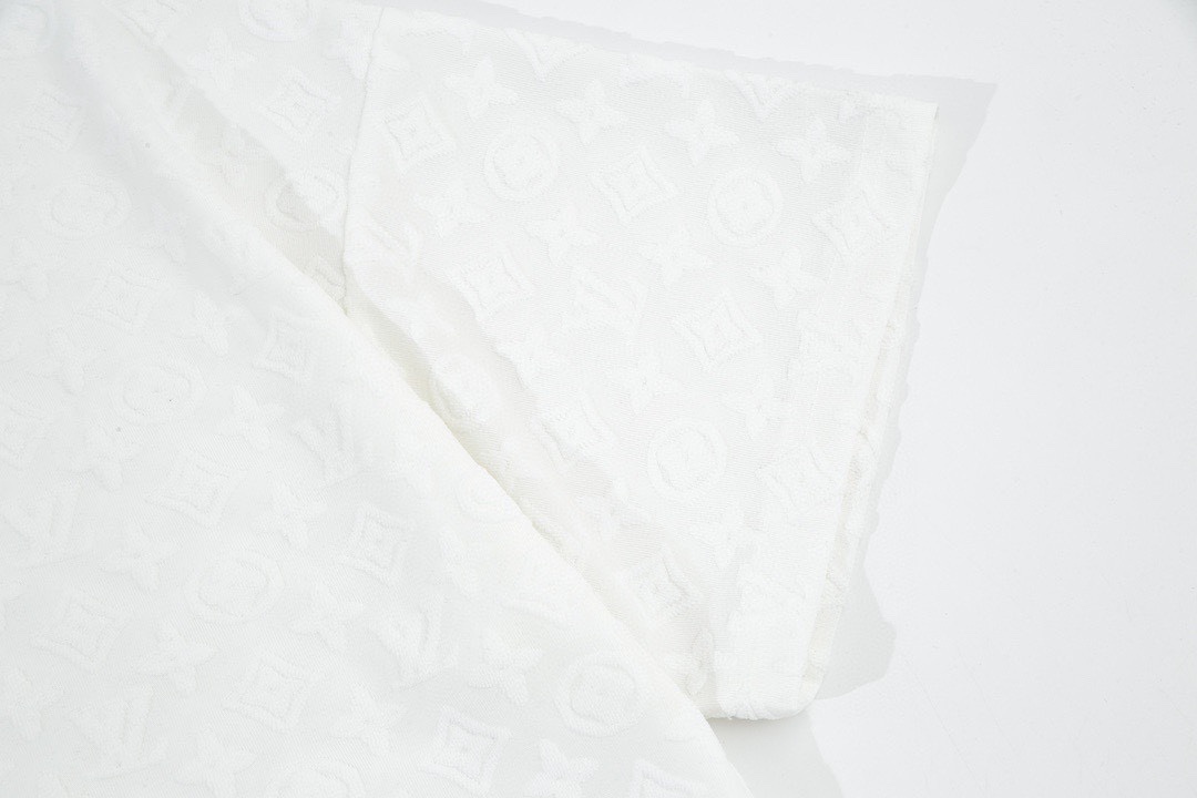 路易威登/Louis Vuitton 夏季新款 植绒提花毛巾绣圆领短袖T恤 白色/黑色