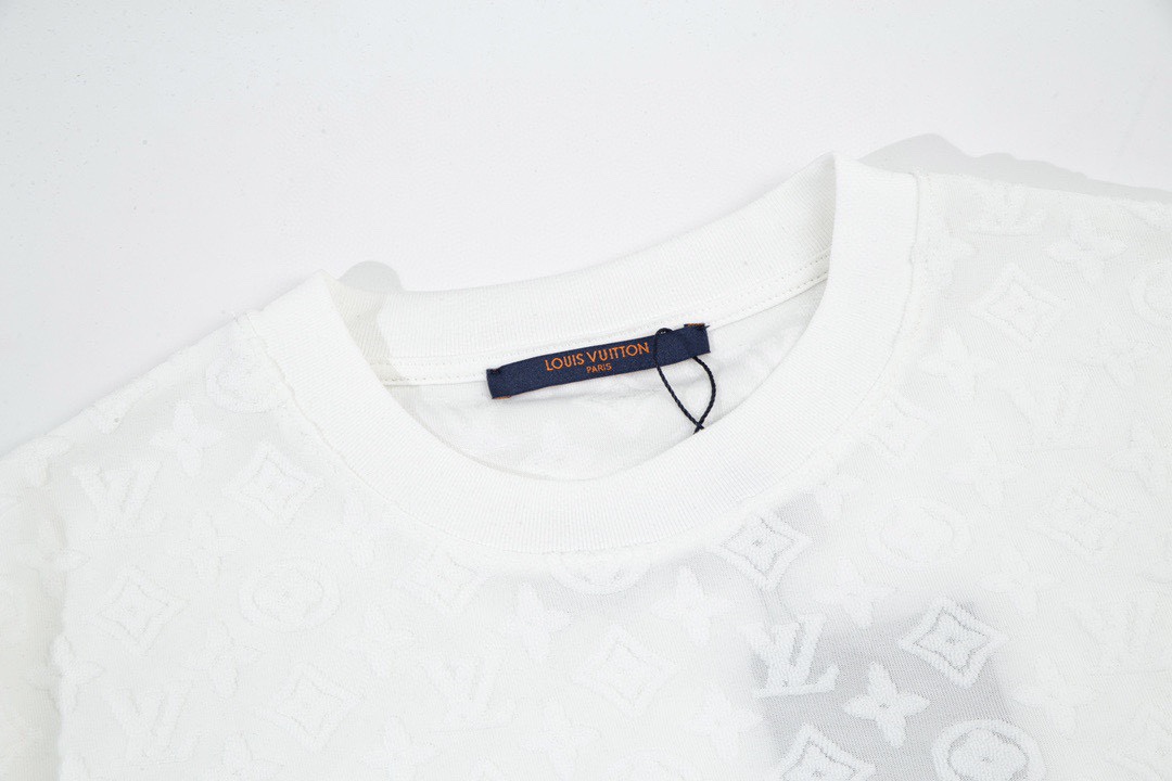 路易威登/Louis Vuitton 夏季新款 植绒提花毛巾绣圆领短袖T恤 白色/黑色