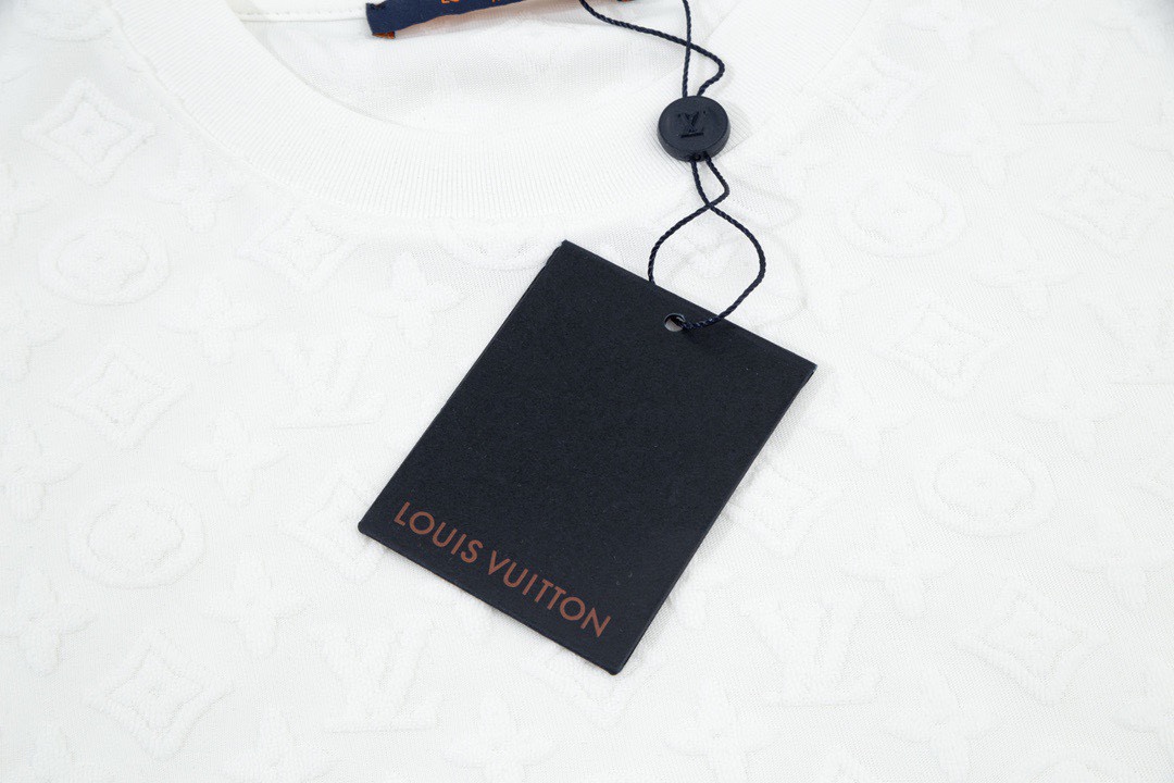 路易威登/Louis Vuitton 夏季新款 植绒提花毛巾绣圆领短袖T恤 白色/黑色