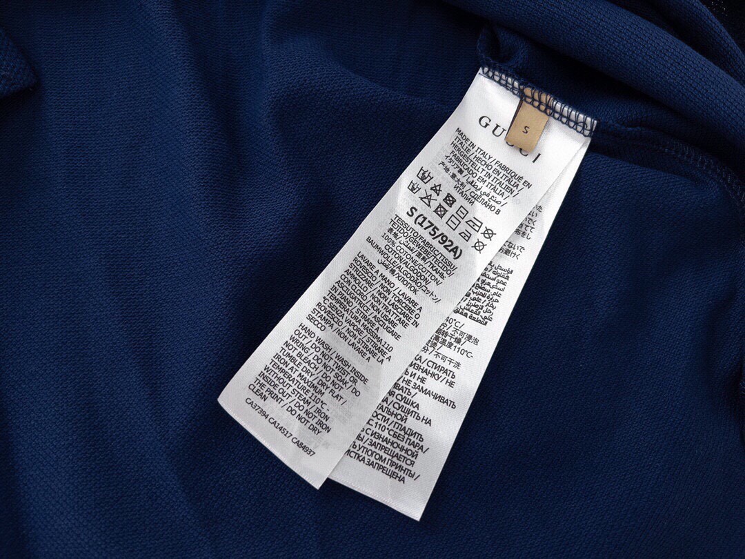 古驰/Gucci 夏季新品 口袋小双G刺绣翻领短袖polo衫 藏蓝色/米白色