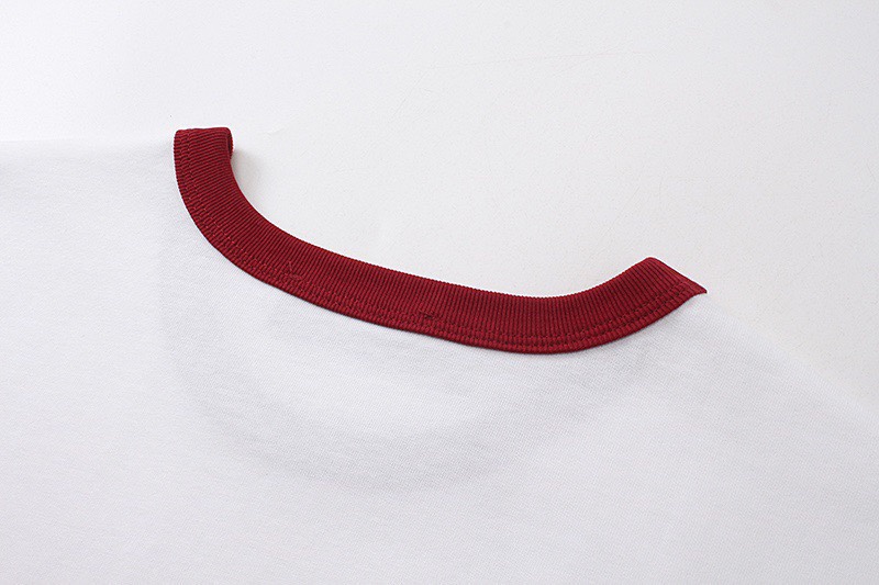 古驰/Gucci 夏季新品 经典刺绣红色领袖拼接圆领短袖T恤 白色