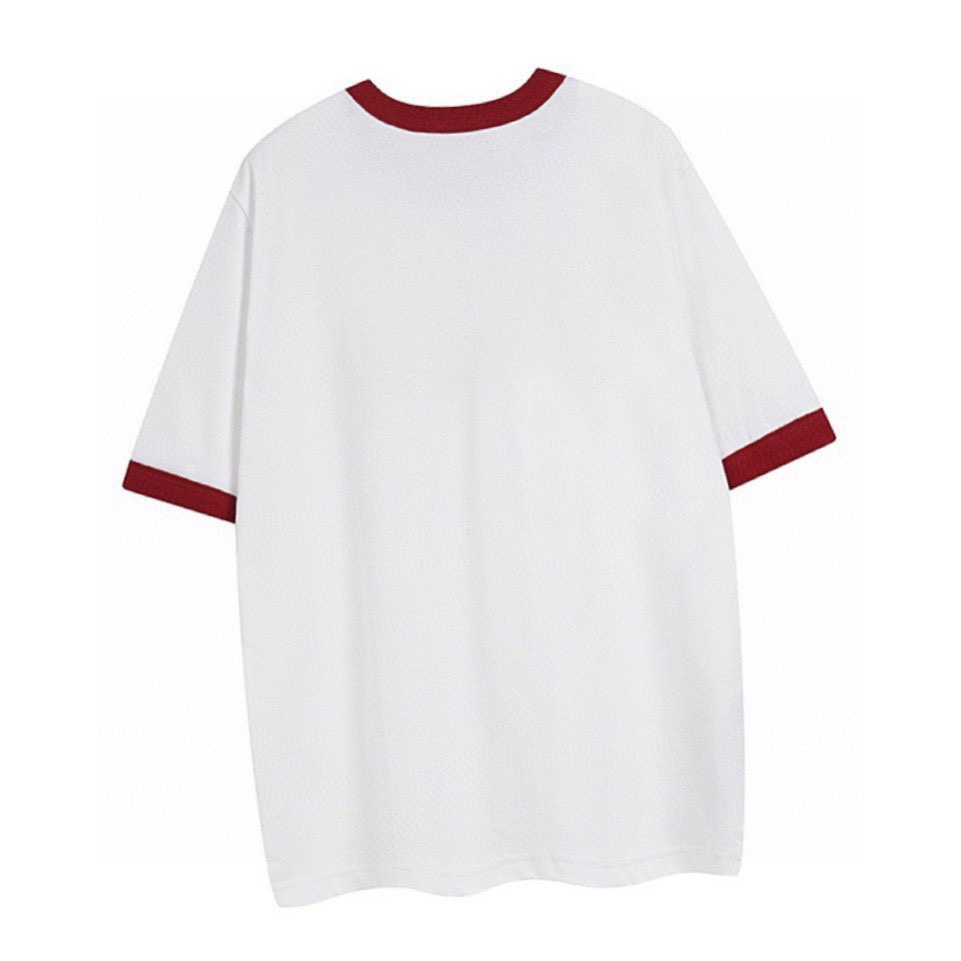 古驰/Gucci 夏季新品 经典刺绣红色领袖拼接圆领短袖T恤 白色