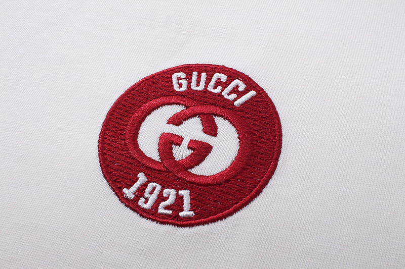 古驰/Gucci 夏季新品 经典刺绣红色领袖拼接圆领短袖T恤 白色