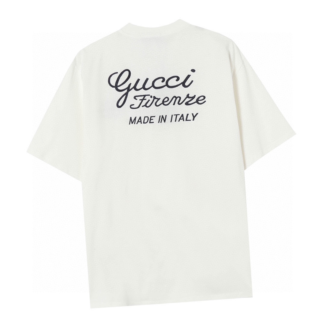 古驰/Gucci 夏季新款 前后字母字母刺绣圆领短袖T恤 白色
