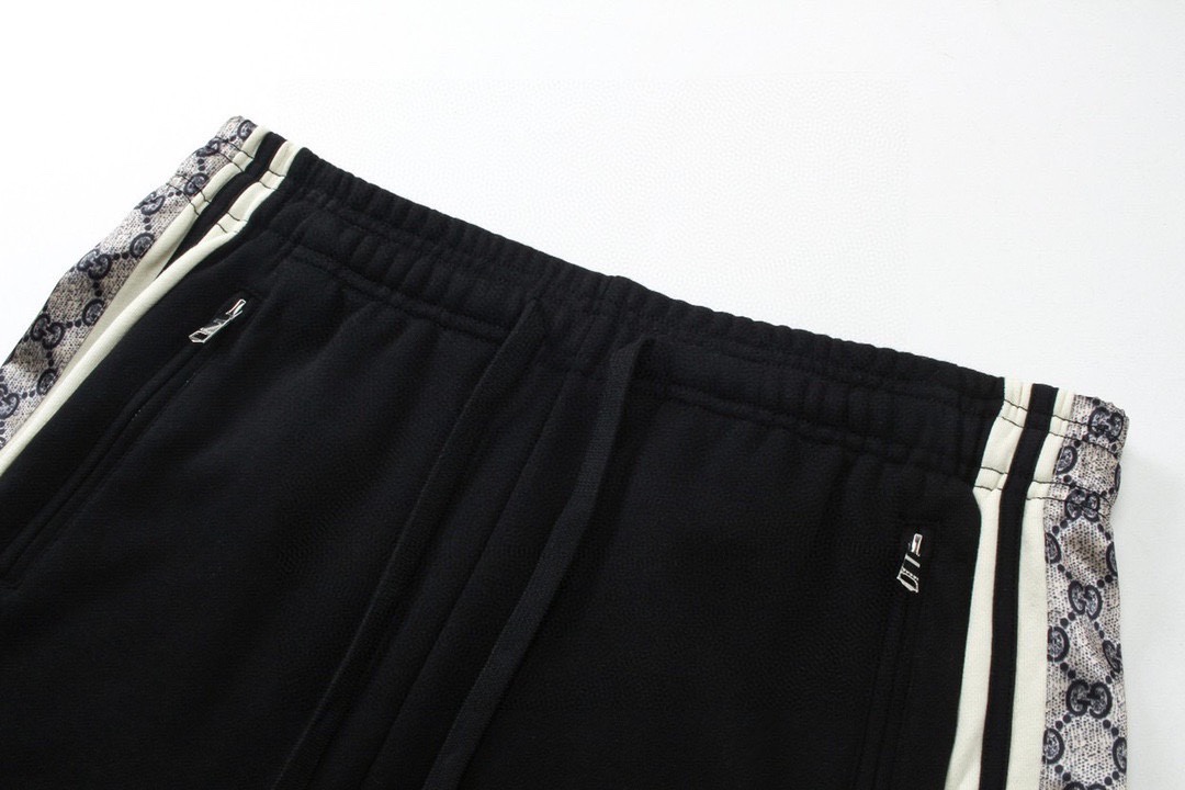 古驰/Gucci 夏季新款 侧边双G蛇纹织带拼接休闲短裤 黑色