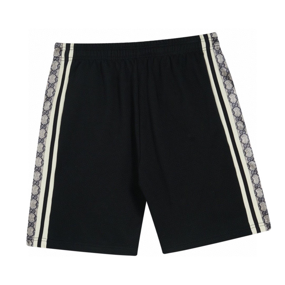 古驰/Gucci 夏季新款 侧边双G蛇纹织带拼接休闲短裤 黑色