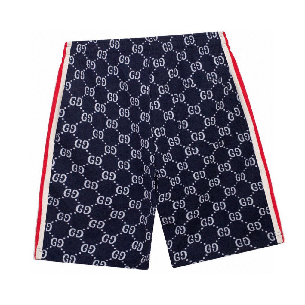 古驰/Gucci 夏季新款 经典双G老花提花休闲短裤 红白织带拼接