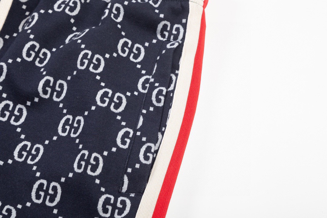 古驰/Gucci 夏季新款 经典双G老花提花休闲短裤 红白织带拼接