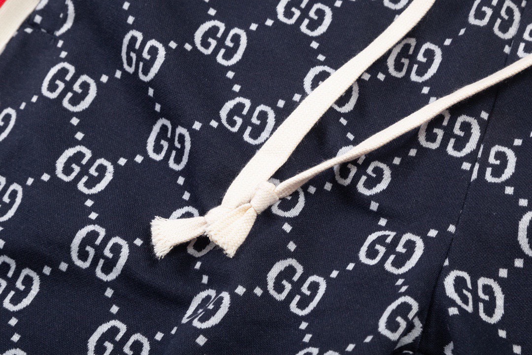 古驰/Gucci 夏季新款 经典双G老花提花休闲短裤 红白织带拼接