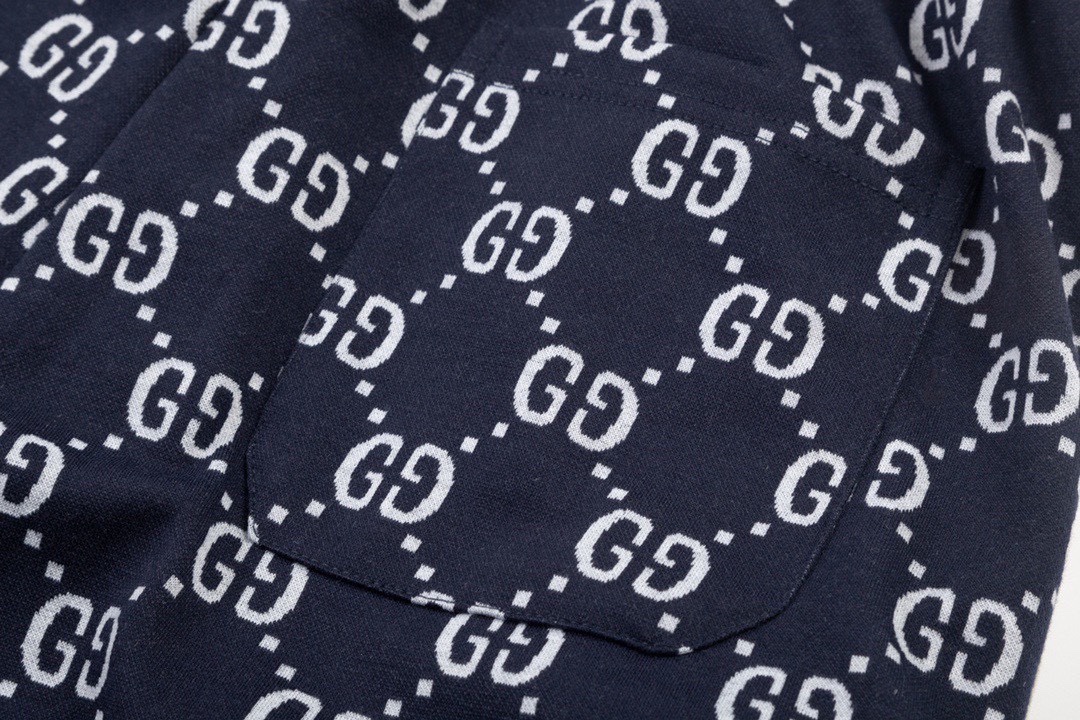 古驰/Gucci 夏季新款 经典双G老花提花休闲短裤 红白织带拼接