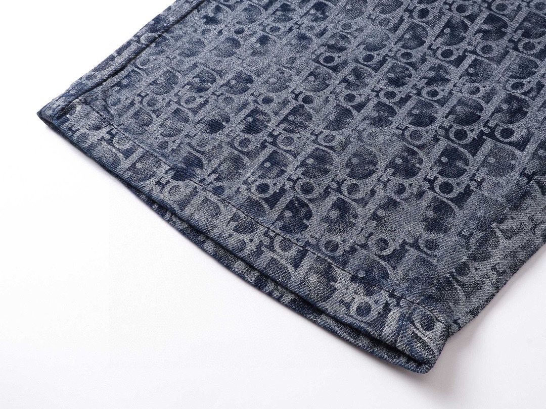 迪奥/Dior 夏季新款 老花字母做旧牛仔短裤 半松紧牛仔裤