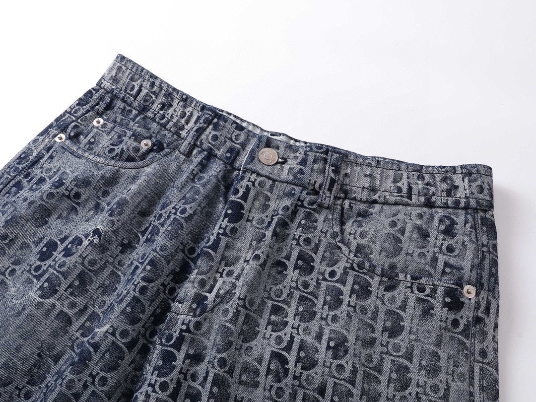 迪奥/Dior 夏季新款 老花字母做旧牛仔短裤 半松紧牛仔裤