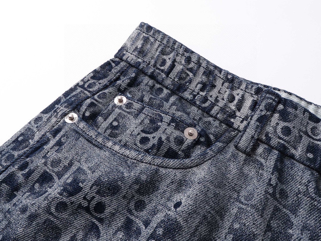 迪奥/Dior 夏季新款 老花字母做旧牛仔短裤 半松紧牛仔裤