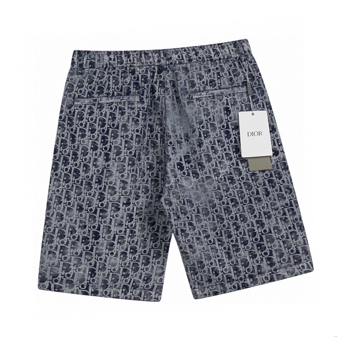 迪奥/Dior 夏季新款 老花字母做旧牛仔短裤 半松紧牛仔裤