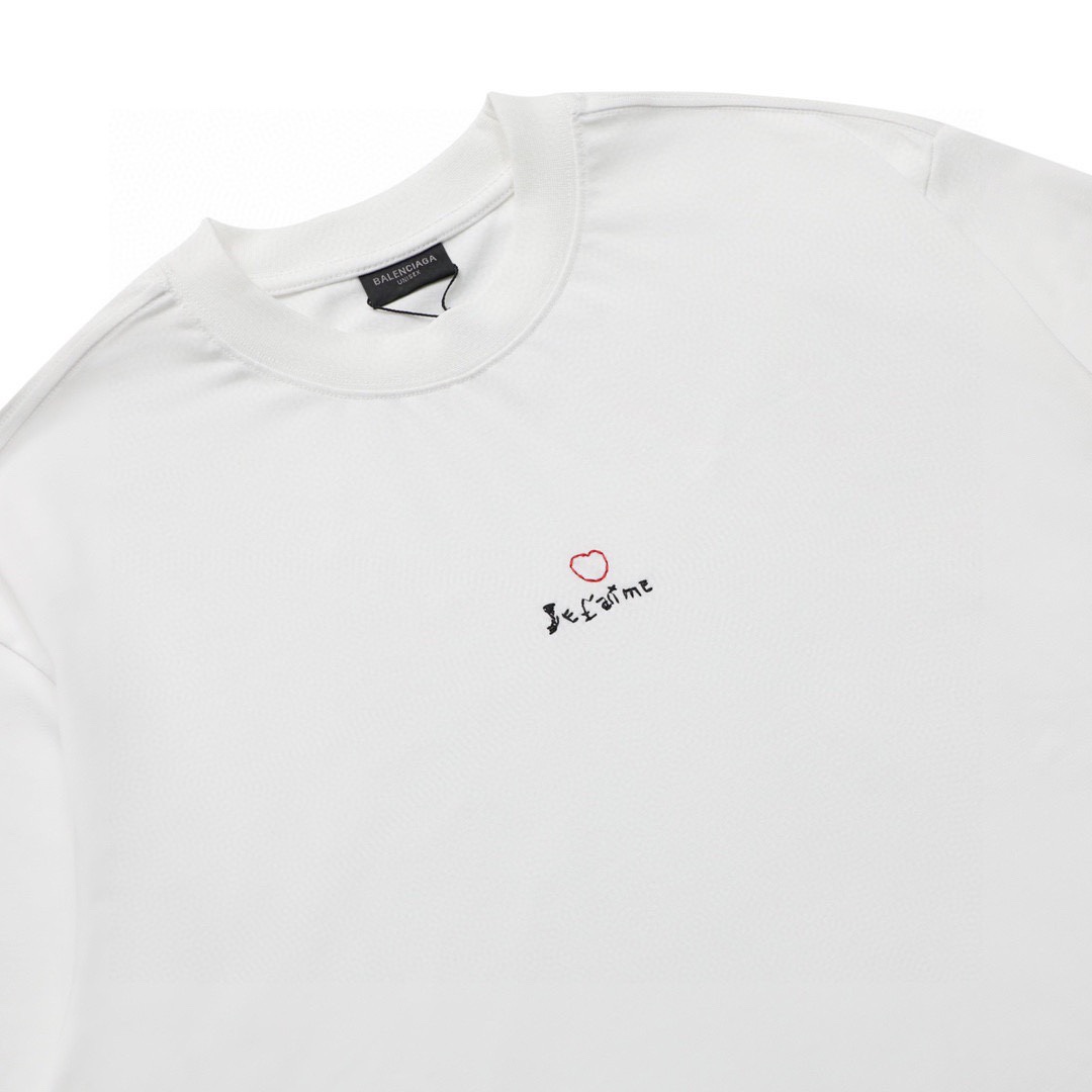 巴黎世家/Balenciaga 夏季新款 爱心手抄刺绣圆领短袖T恤