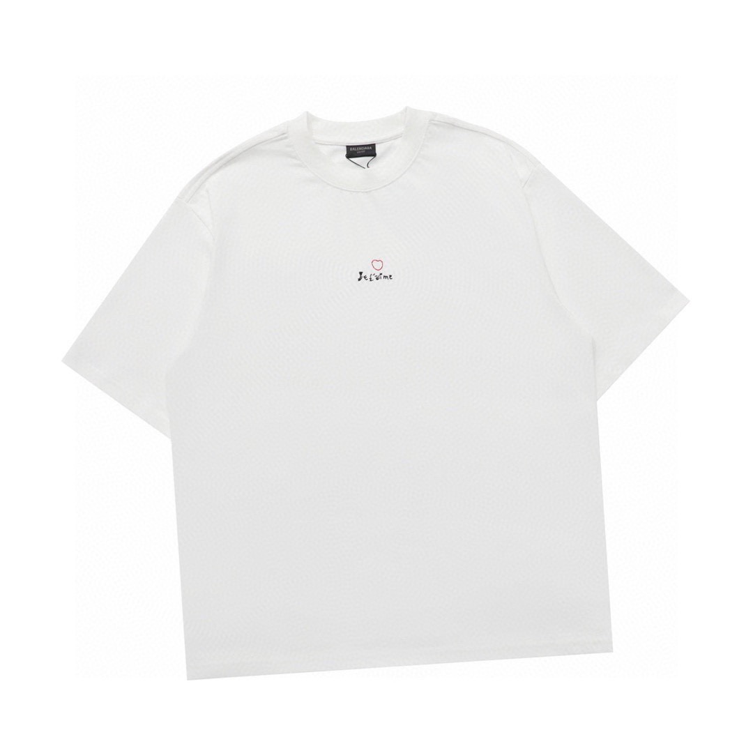 巴黎世家/Balenciaga 夏季新款 爱心手抄刺绣圆领短袖T恤