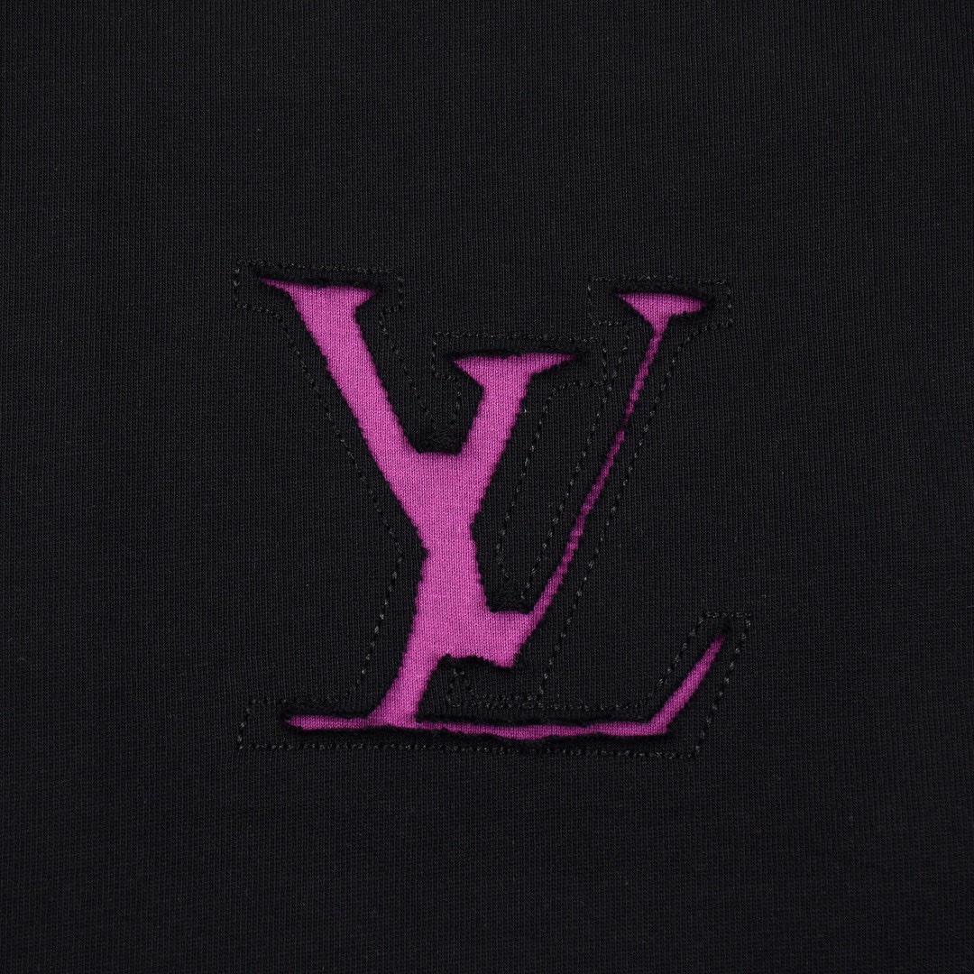 路易威登/Louis Vuitton 夏季新款 拼色苞芯字母刺绣圆领短袖T恤 黑色