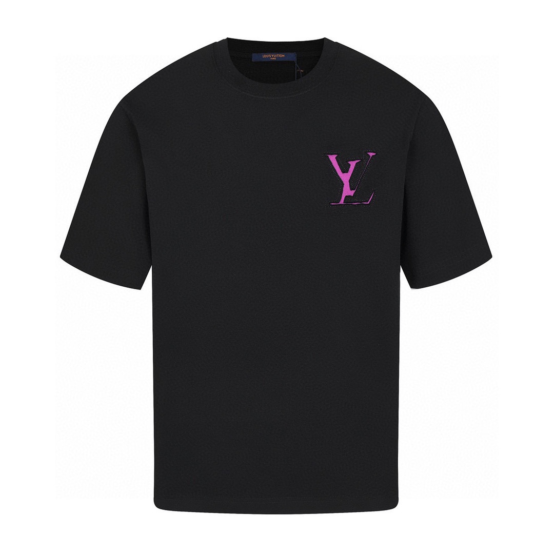 路易威登/Louis Vuitton 夏季新款 拼色苞芯字母刺绣圆领短袖T恤 黑色