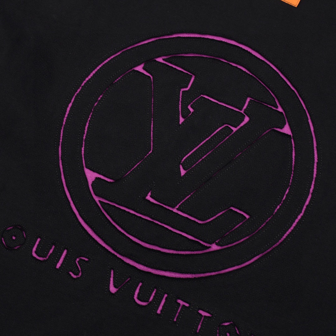 路易威登/Louis Vuitton 夏季新款 拼色苞芯字母刺绣圆领短袖T恤 黑色
