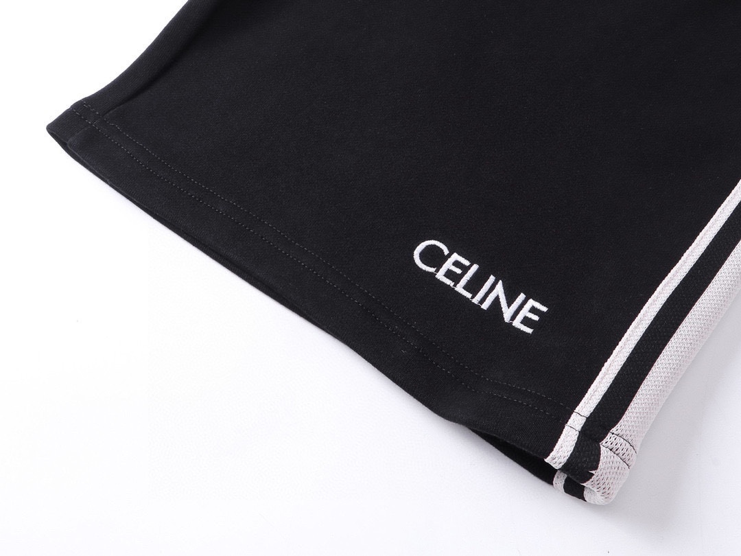 赛琳/CELINE 夏季新款 经典字母刺绣两侧条纹拼接休闲短裤 五分裤