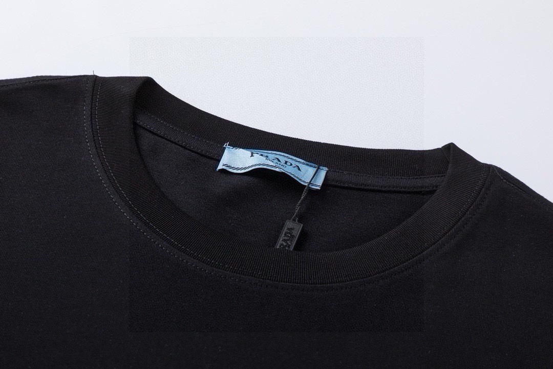 普拉达/Prada 夏季新款 经典红色胶条圆领短袖T恤 黑色/白色