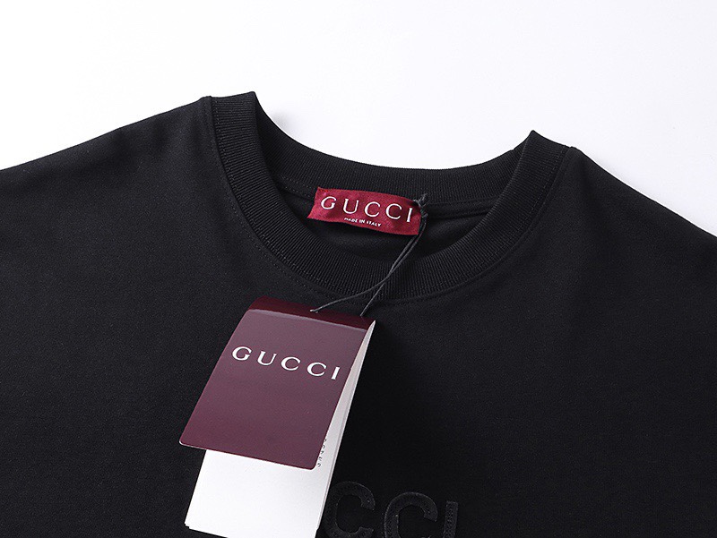 古驰/Gucci 夏季新品 蛇年限定烫钻刺绣字母圆领短袖T恤 黑色/白色