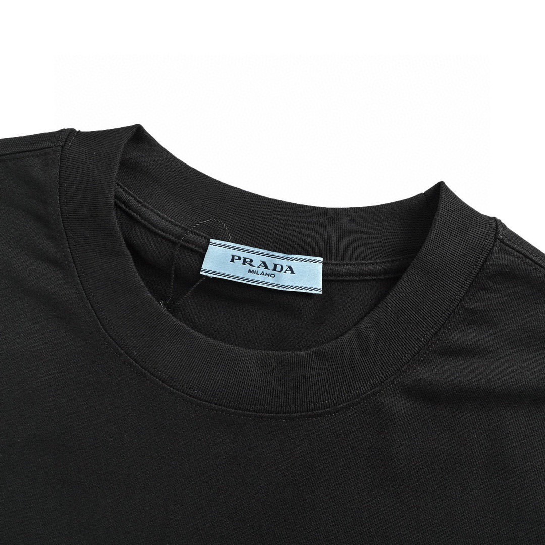 普拉达/Prada 夏季新款 镭射胶印圆领短袖T恤 黑色/白色