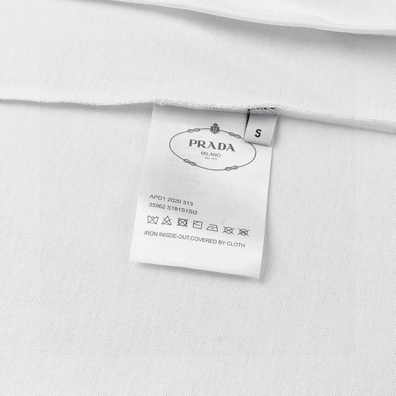普拉达/Prada 夏季新款 经典小标刺绣圆领短袖T恤 黑色/白色