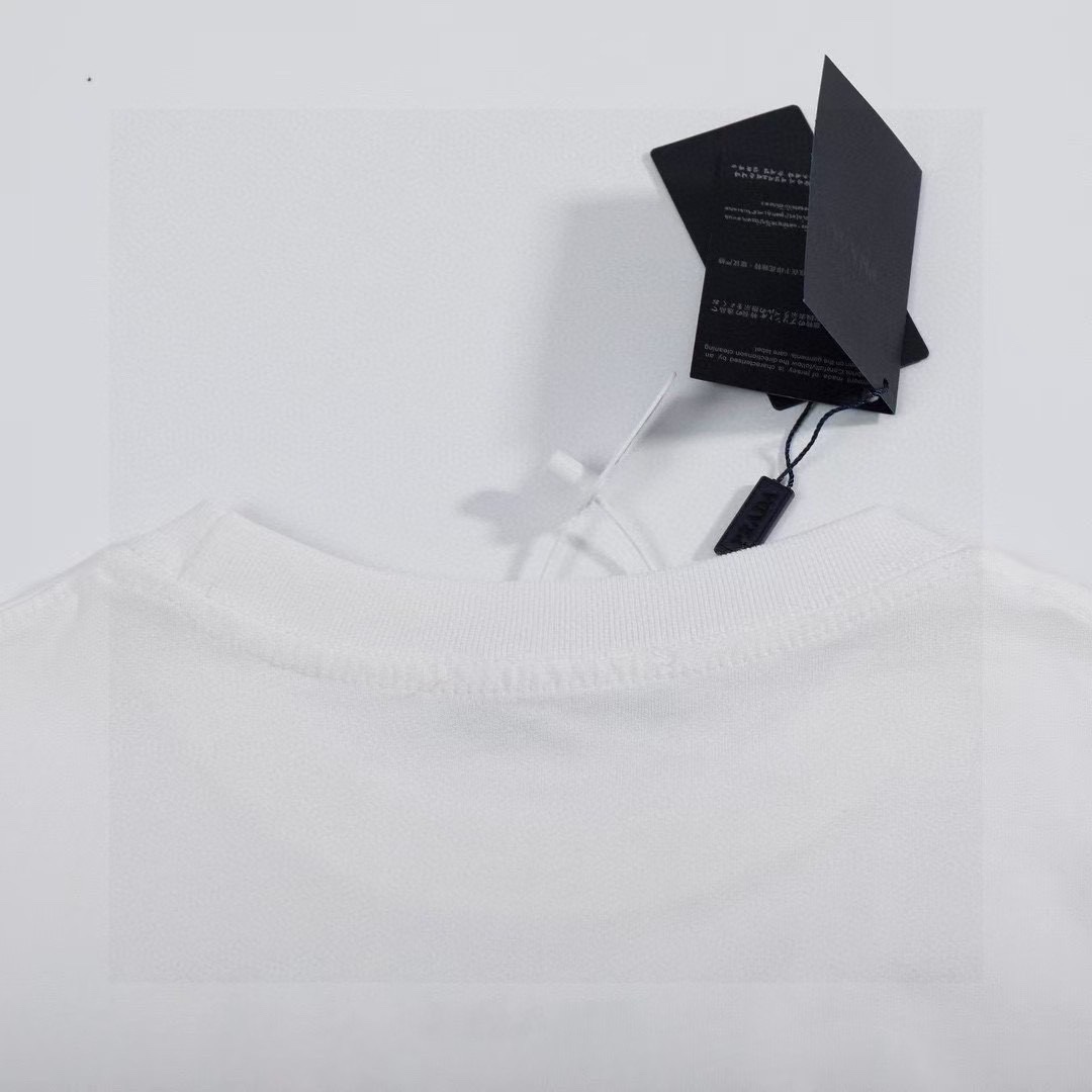 普拉达/Prada 夏季新款 经典小标刺绣圆领短袖T恤 黑色/白色