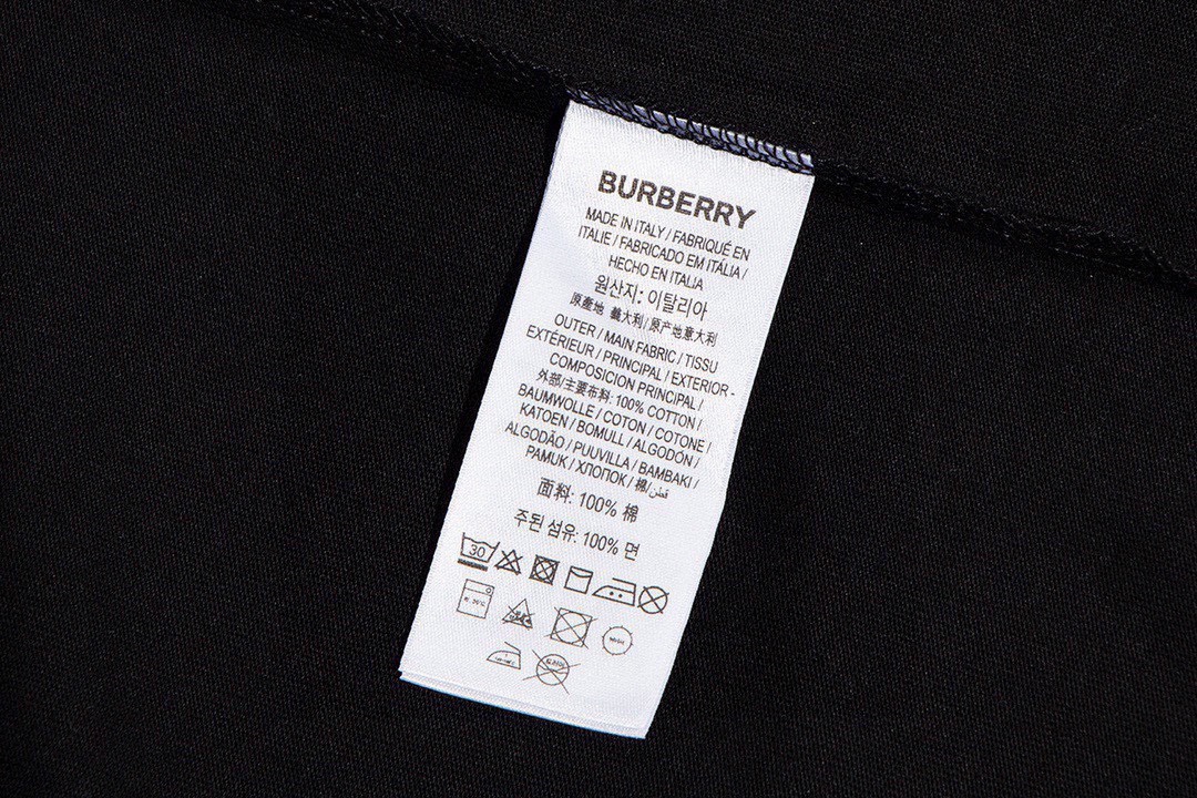 巴宝莉/Burberry 夏季新款 经典格纹袖子拼接圆领短袖T恤 黑色