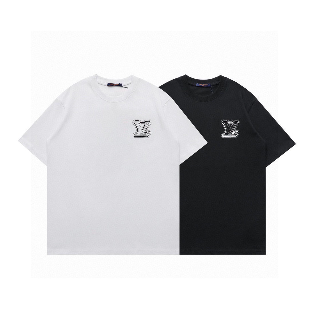 路易威登/Louis Vuitton 夏季新款 前后刺绣苞芯Logo圆领短袖T恤 白色/黑色