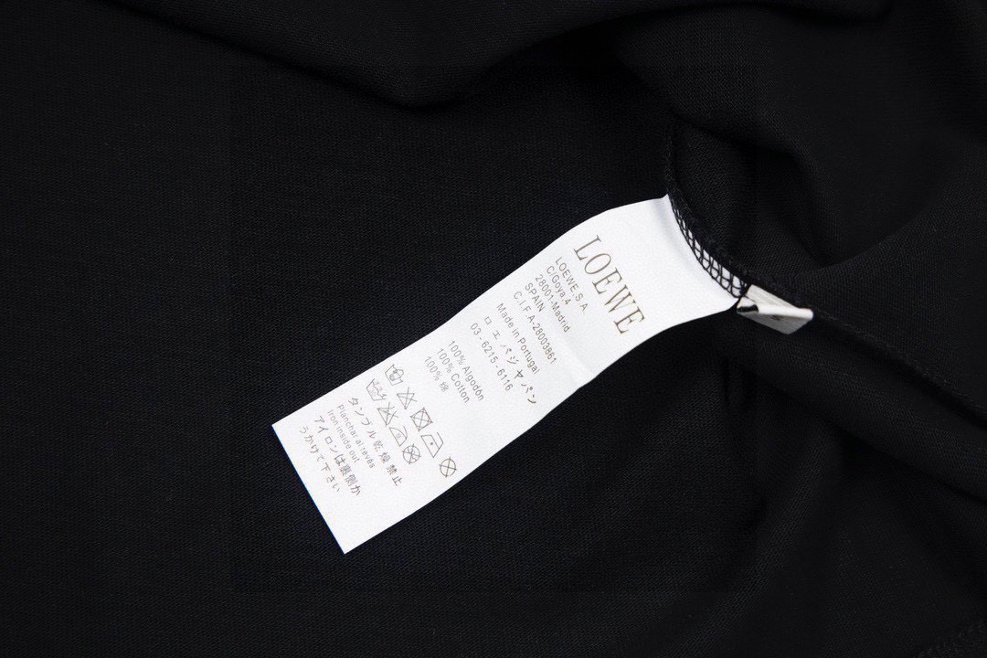 罗意威/Loewe 夏季新款 皮标口袋logo圆领短袖T恤 黑色/杏色