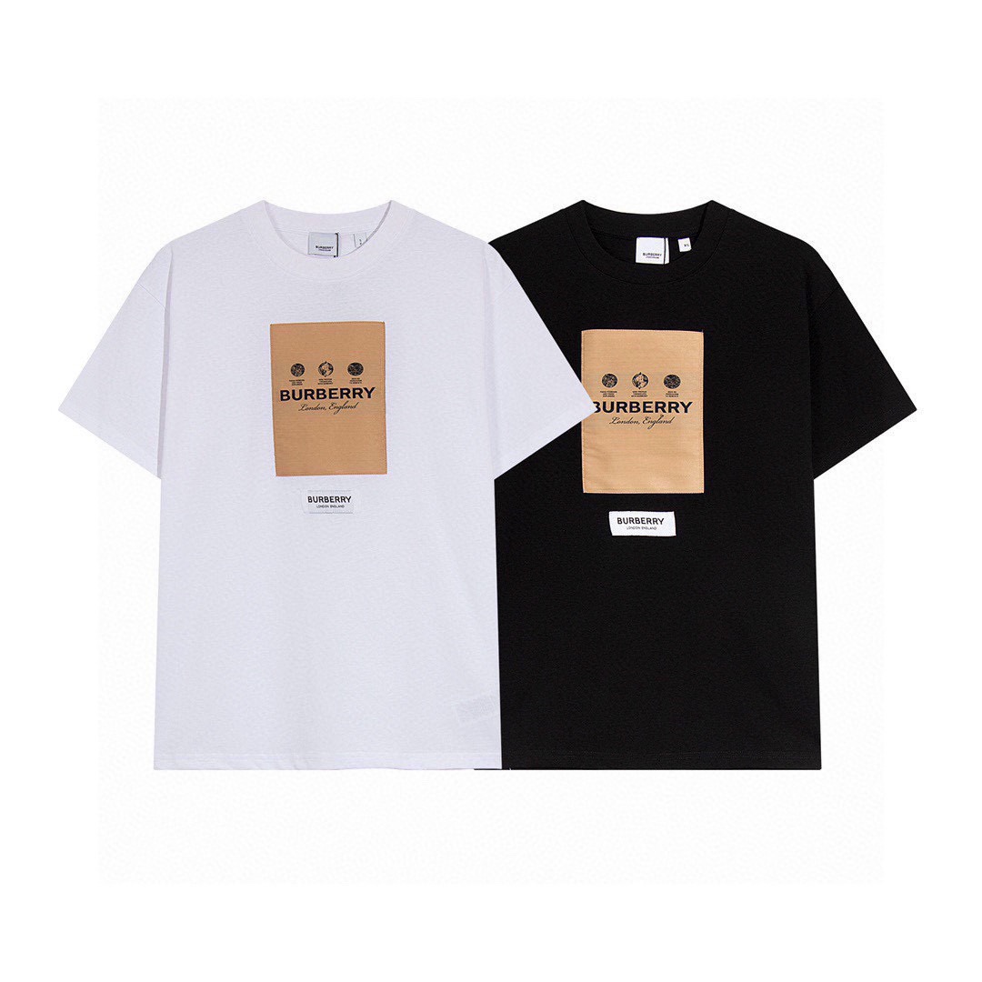 巴宝莉/Burberry 夏季新款 胸前徽标贴布圆领短袖T恤 黑色/白色